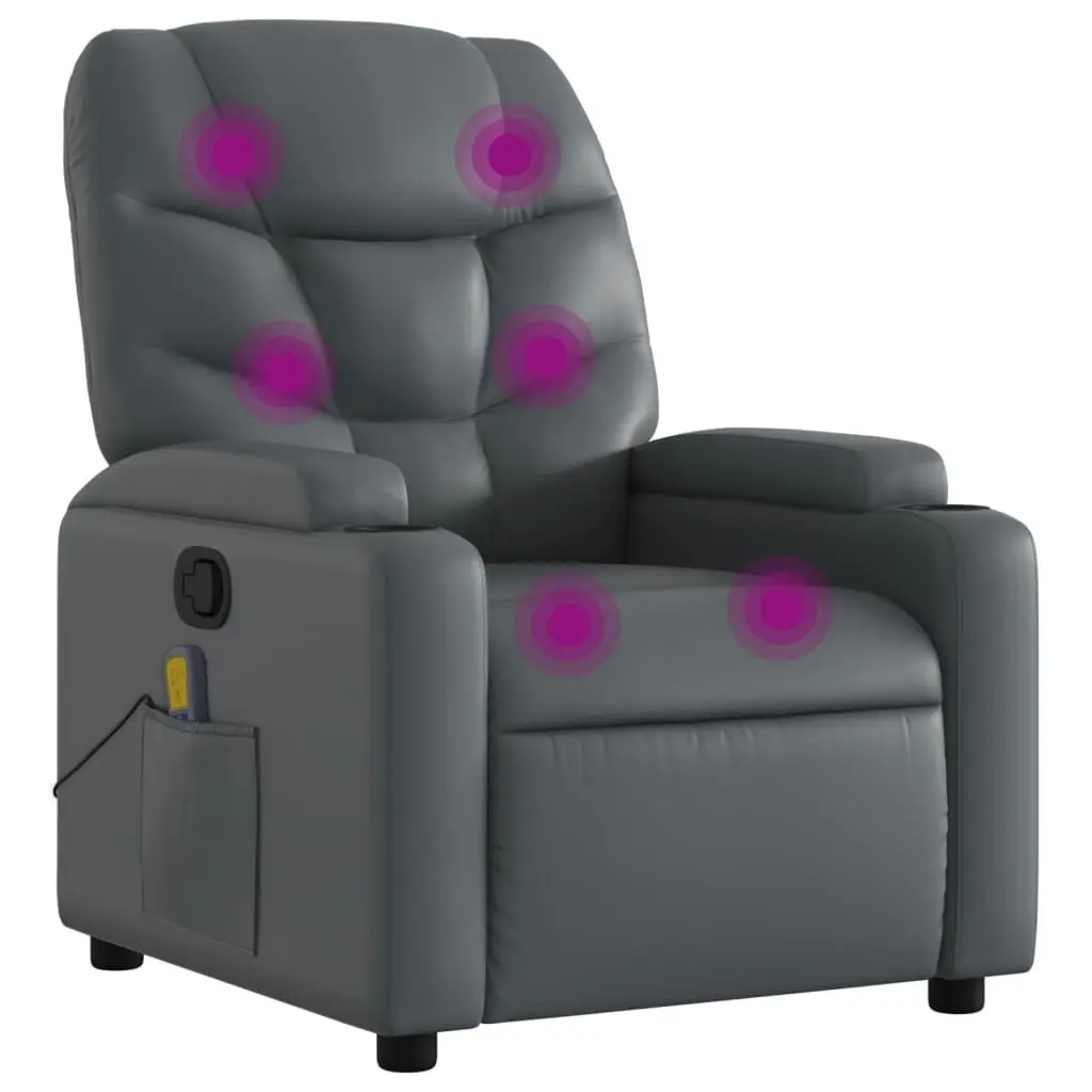 Massage Recliner Chair Grey Faux Leather 3206054