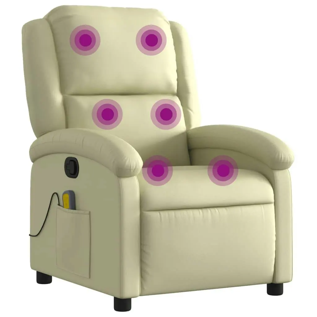 Massage Recliner Chair Cream Real Leather 3205926