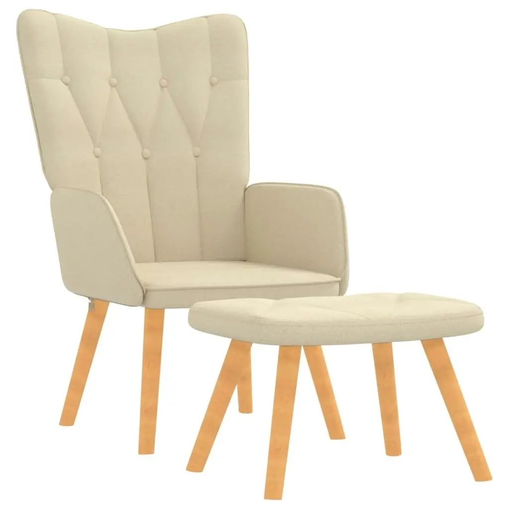 Relaxing Chair with a Stool Cream Fabric 327536