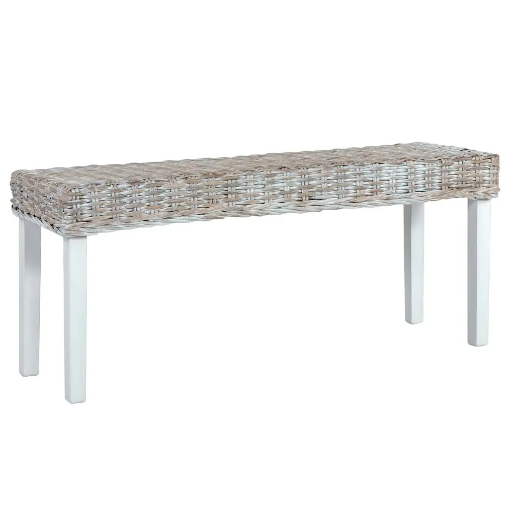 Bench 110 cm White Natural Kubu Rattan and Solid Mango Wood 285788