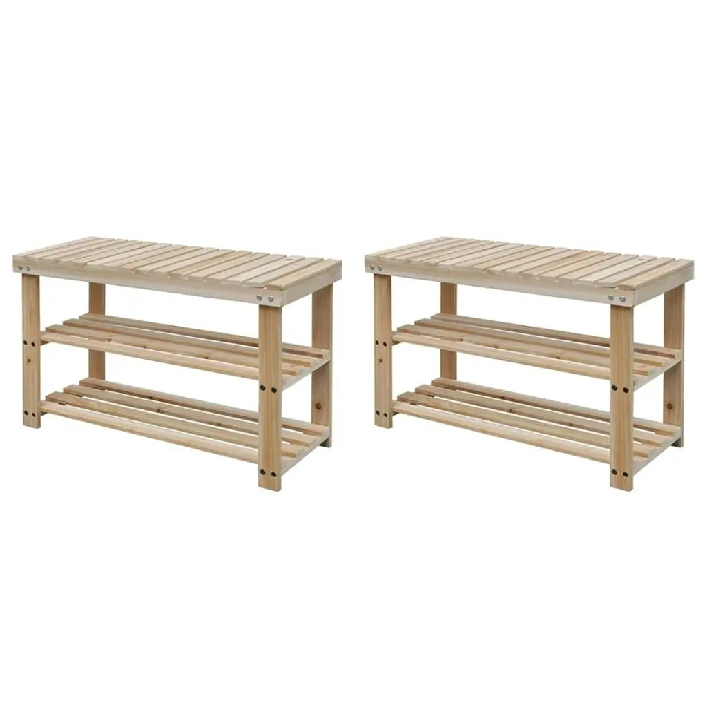 2-in-1 Shoe Rack with Bench Top 2 pcs Solid Wood 276040