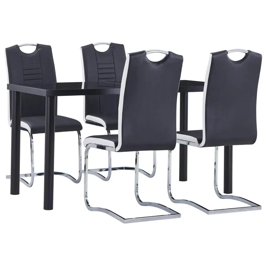 5 Piece Dining Set Faux Leather Black 3053026