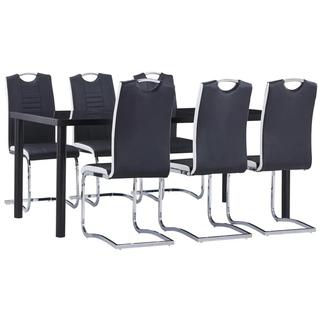 7 Piece Dining Set Faux Leather Black 3053111