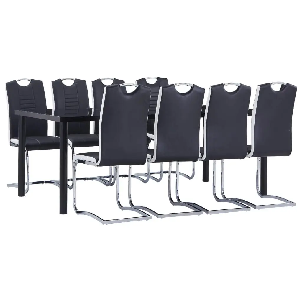 9 Piece Dining Set Faux Leather Black 3053165