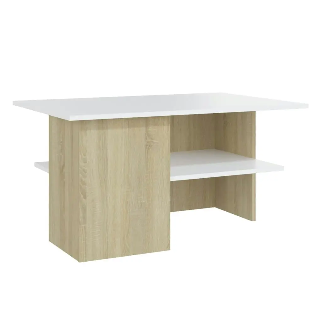 Coffee Table White and Sonoma Oak 90x60x46.5 cm Engineered Wood 806854