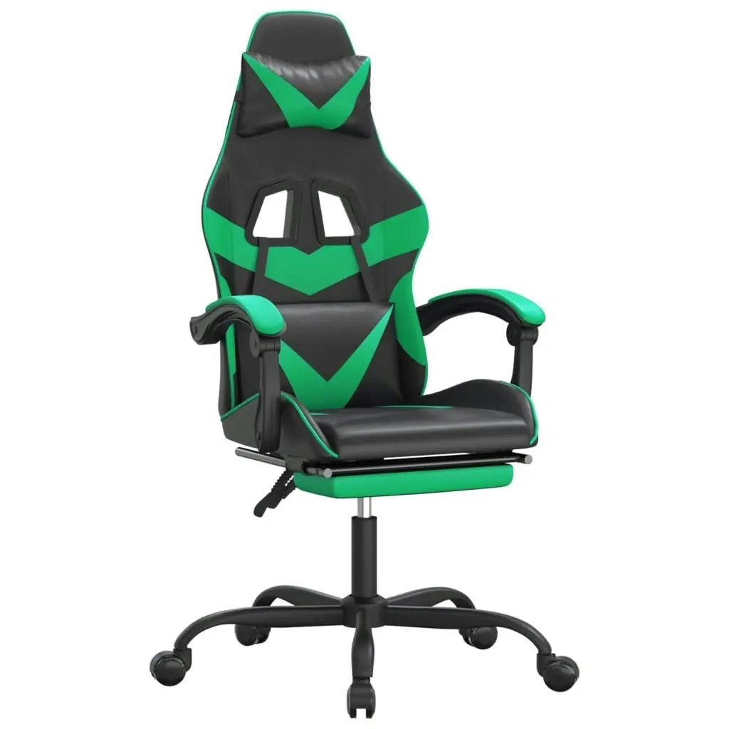 Swivel Gaming Chair with Footrest Black&Green Faux Leather 349558