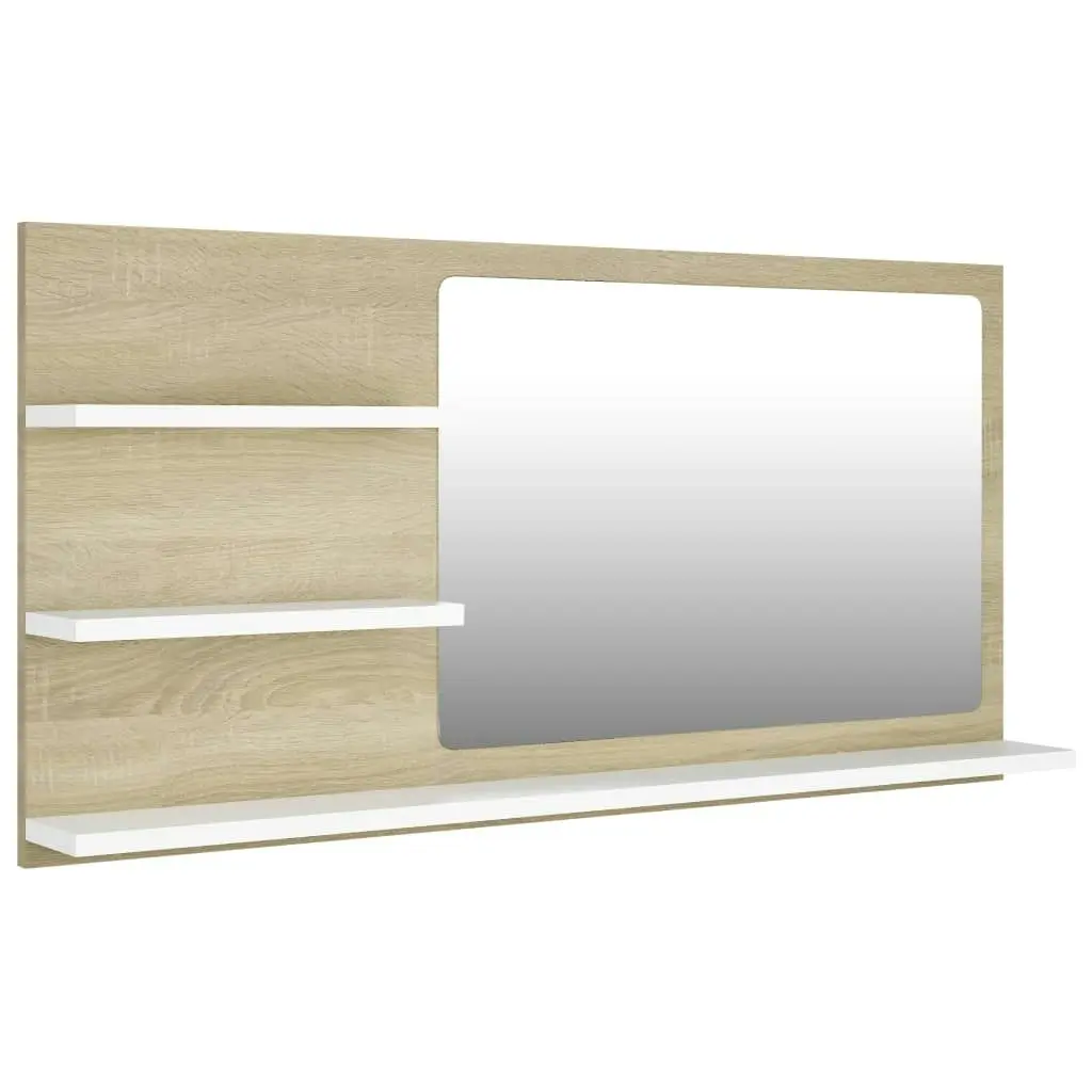 Bathroom Mirror White and Sonoma Oak 90x10.5x45 cm Engineered Wood 805020