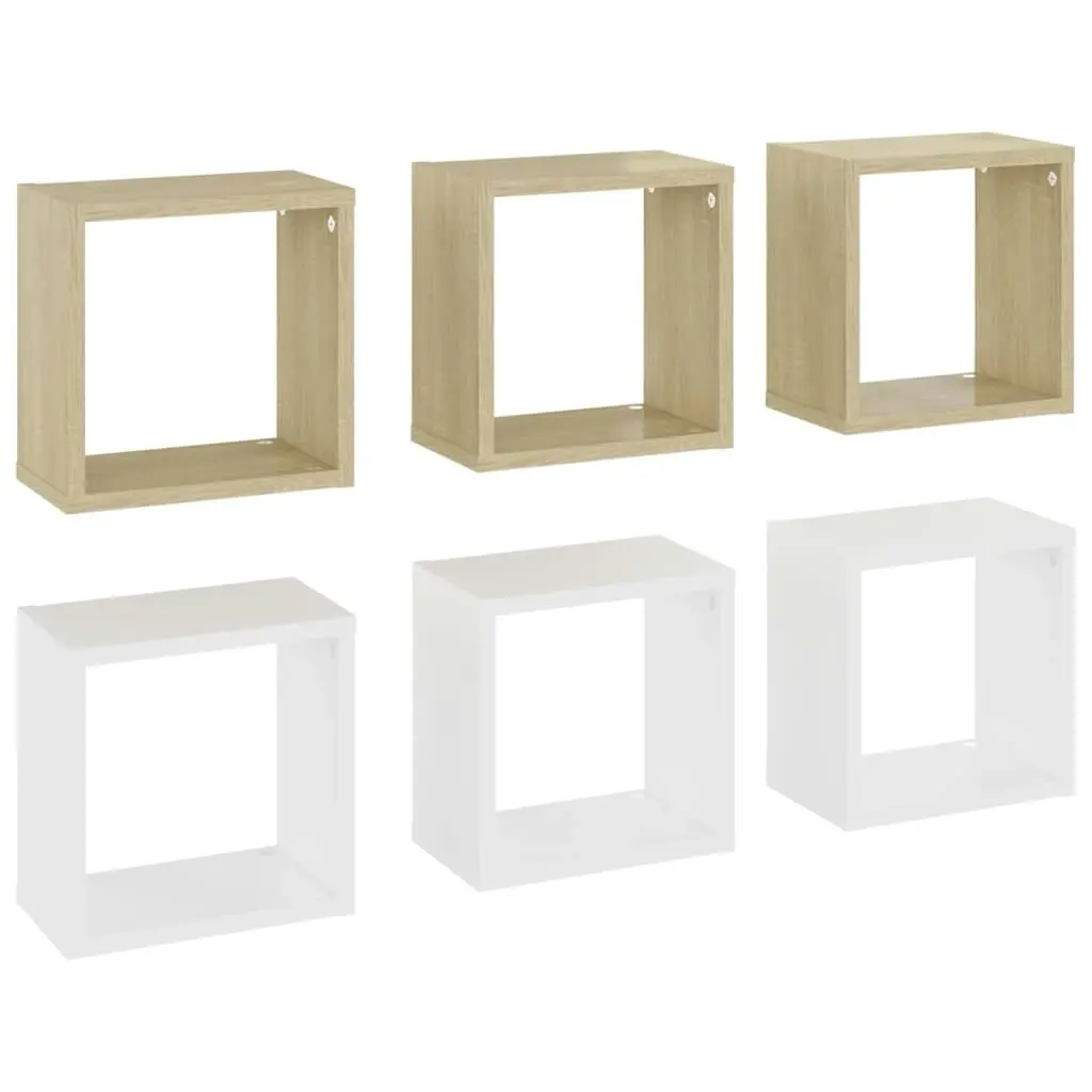 Wall Cube Shelves 6 pcs White and Sonoma Oak 26x15x26 cm 807042