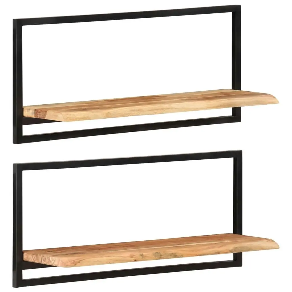 Wall Shelves 2 pcs 80x25x35 cm Solid Wood Acacia and Steel 338458