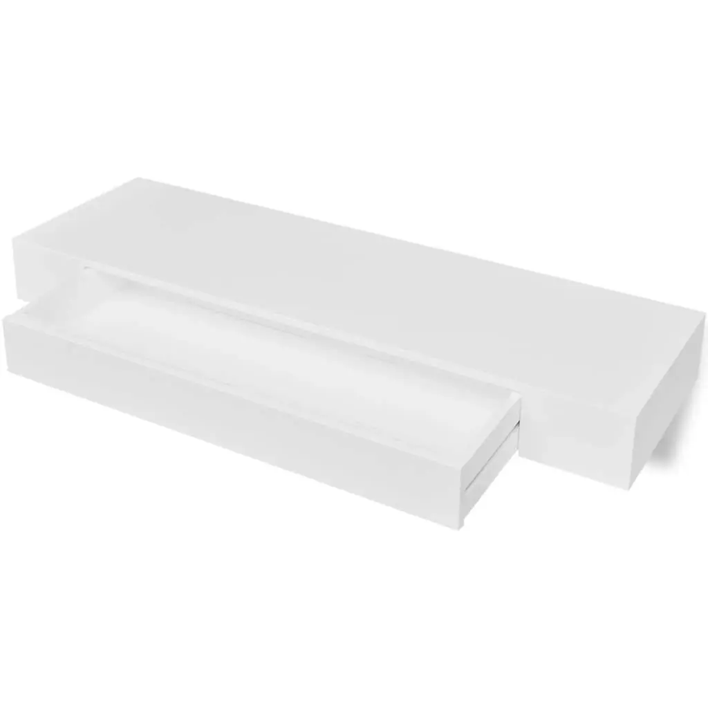 White MDF Floating Wall Display Shelf 1 Drawer Book/DVD Storage 242188