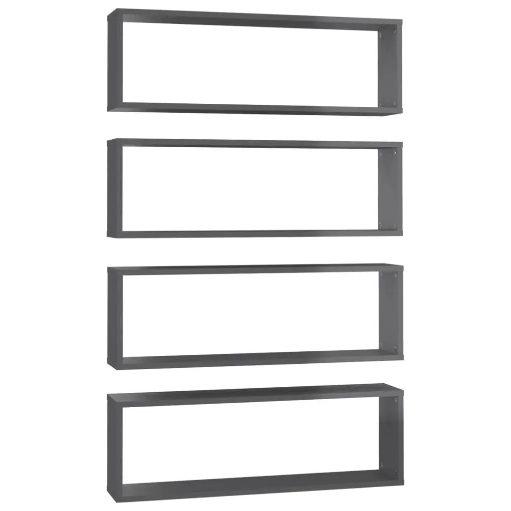 Wall Cube Shelves 4 pcs High Gloss Grey 80x15x26.5 cm Engineered Wood 807131