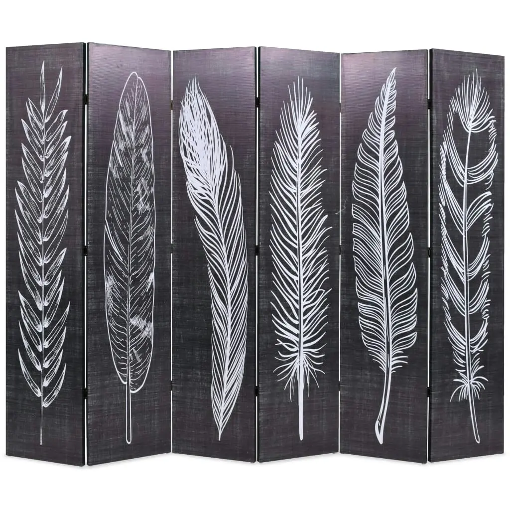 Folding Room Divider 228x170 cm Feathers Black and White 245892