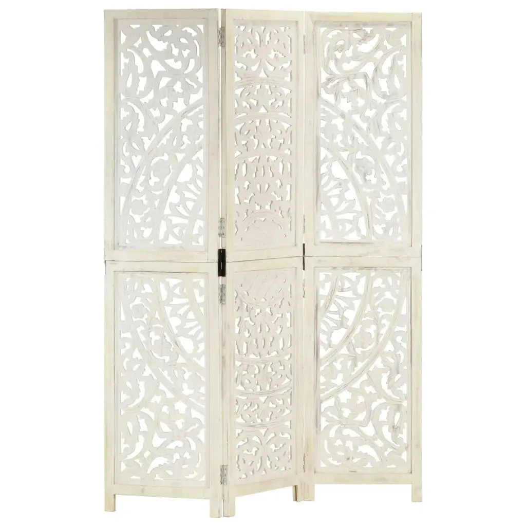 Hand carved 3-Panel Room Divider White 120x165 cm Solid Mango Wood 285336