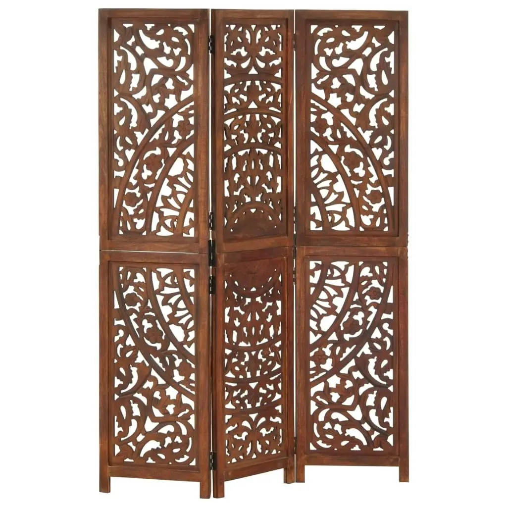 Hand carved 3-Panel Room Divider Brown 120x165 cm Solid Mango Wood 285338