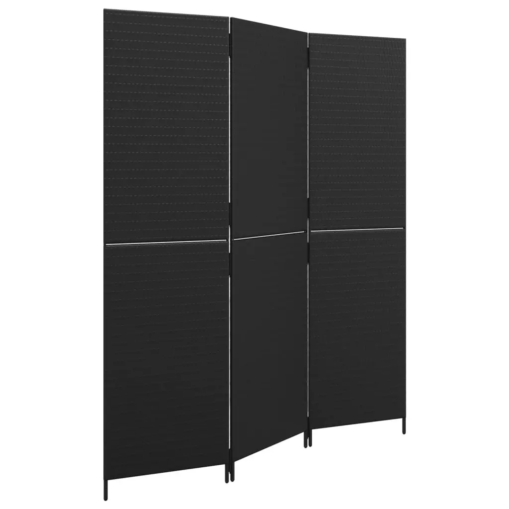 Room Divider 3 Panels Black Poly Rattan 365340