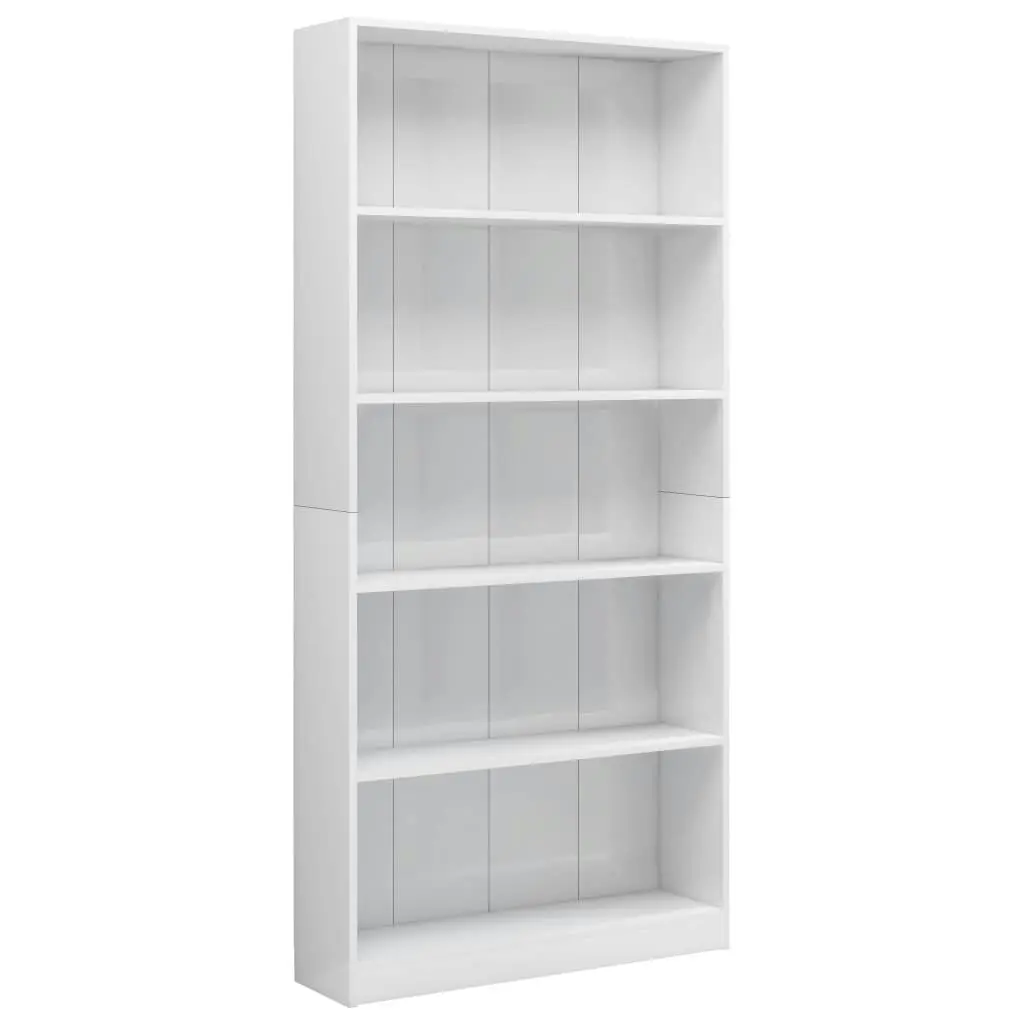 5-Tier Book Cabinet High Gloss White 80x24x175 cm Engineered Wood 800924