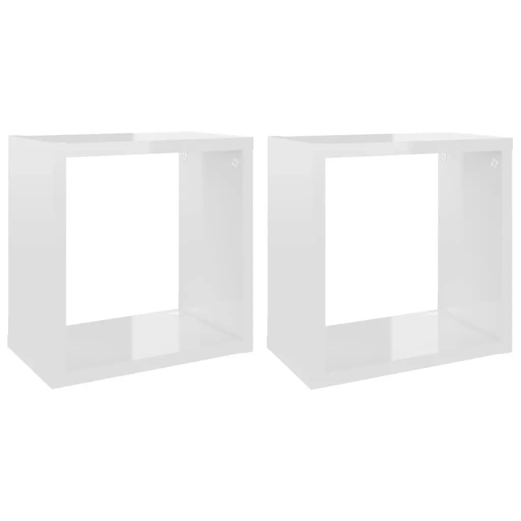 Wall Cube Shelves 2 pcs High Gloss White 26x15x26 cm 807043