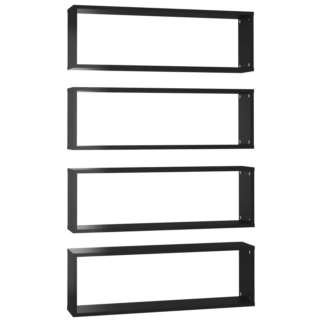 Wall Cube Shelves 4 pcs High Gloss Black 80x15x26.5cm Engineered Wood 807128