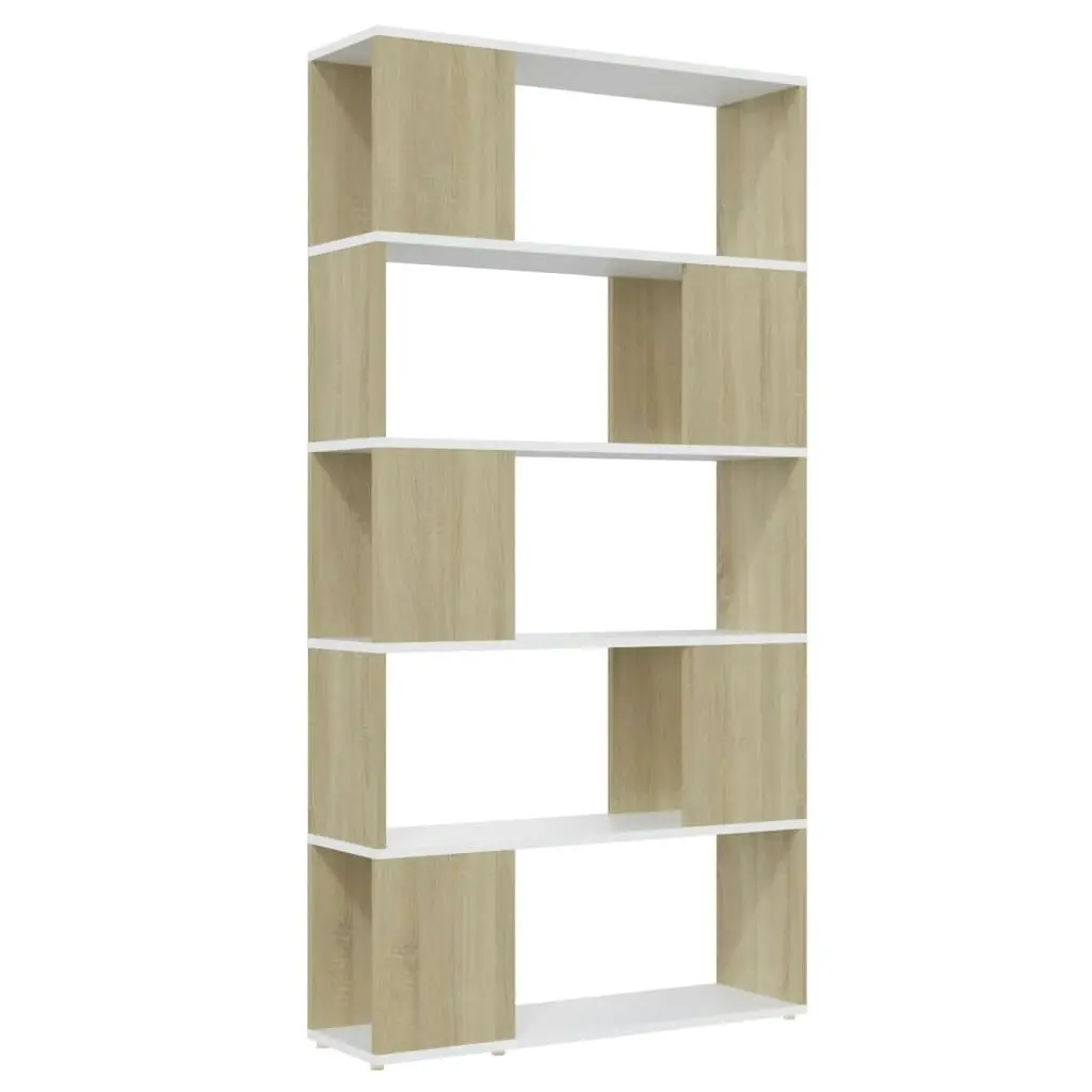 Book Cabinet Room Divider White and Sonoma Oak 80x24x155 cm Engineered Wood 809148