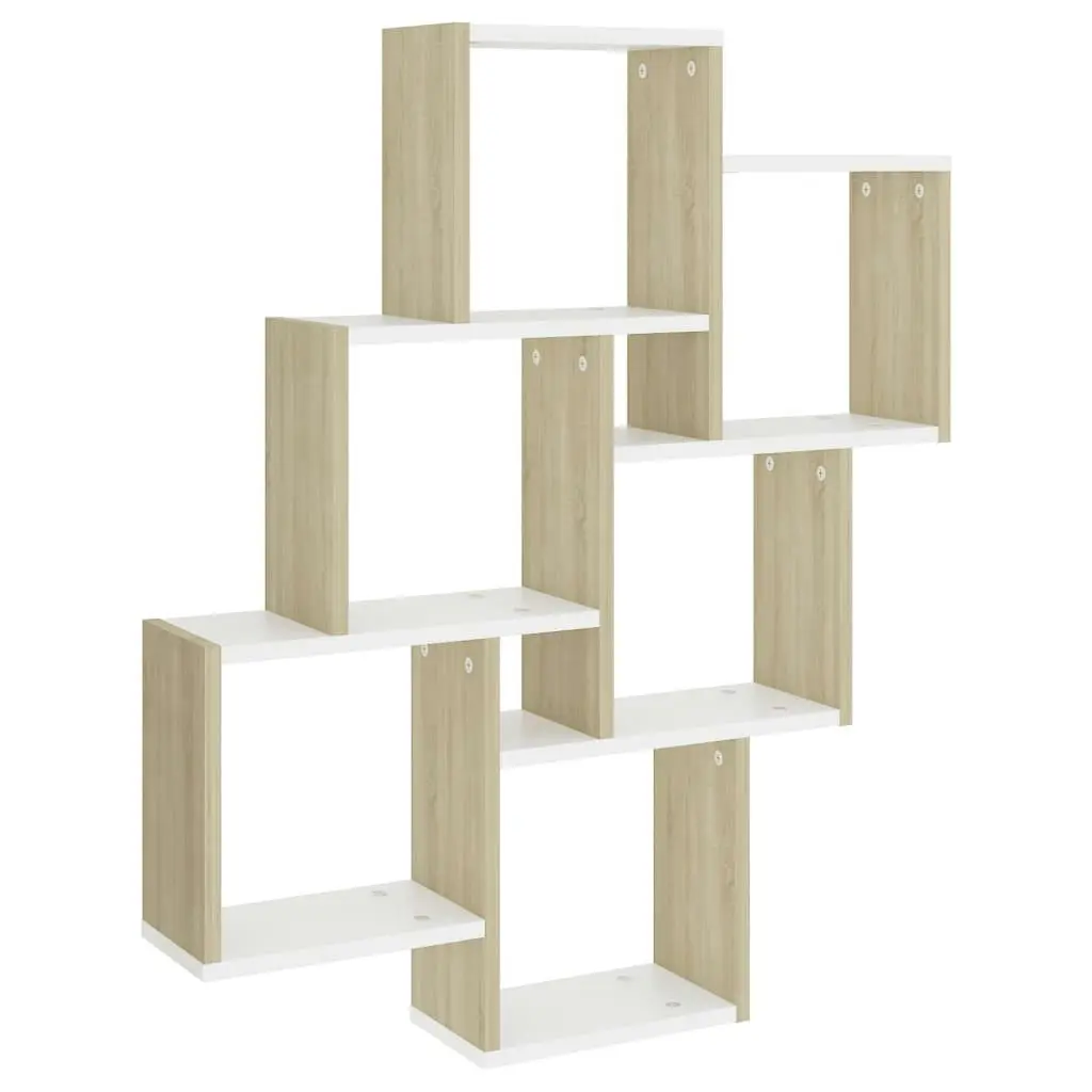 Wall Cube Shelf White and Sonoma Oak 78x15x93 cm Engineered Wood 807174