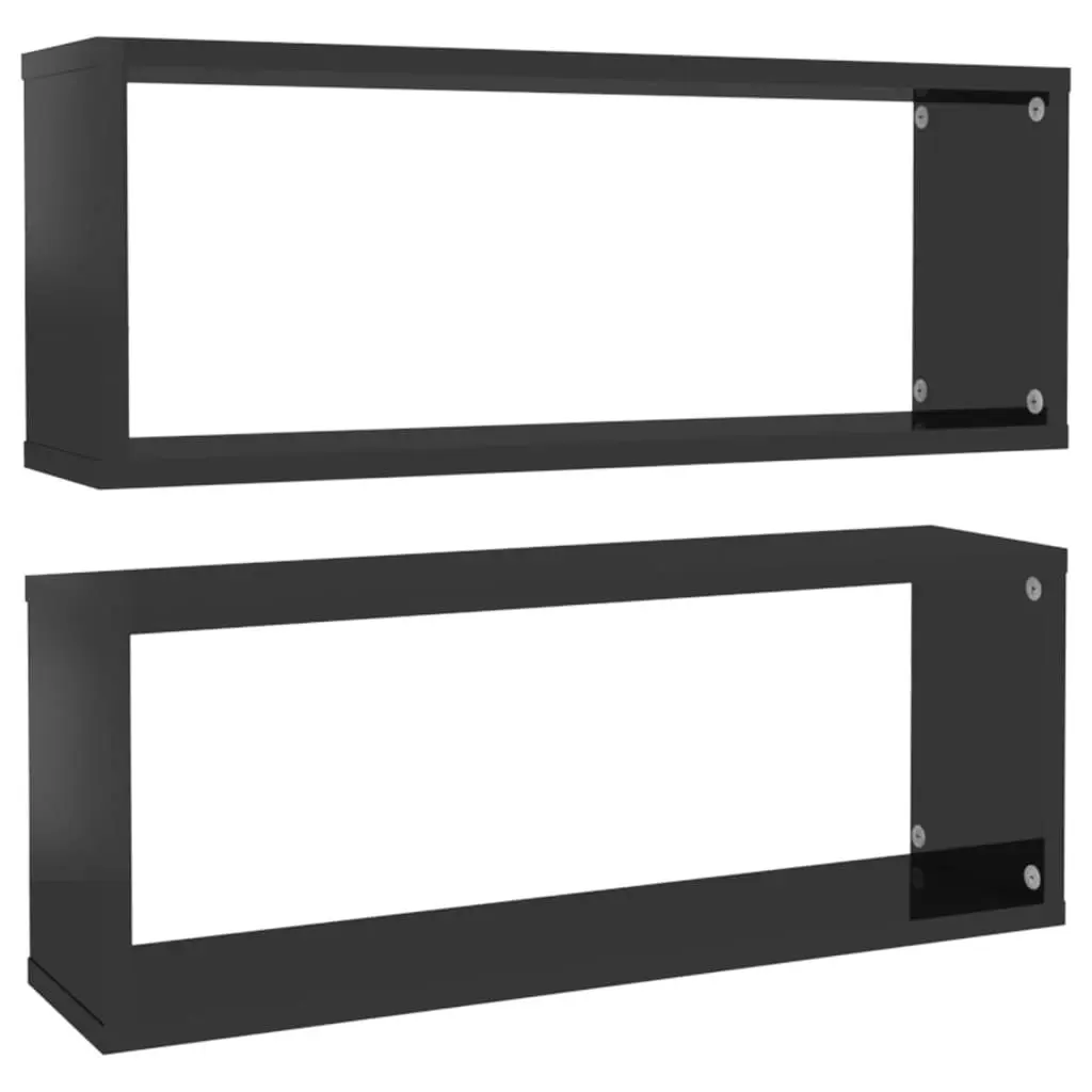 Wall Cube Shelves 2 pcs High Gloss Black 60x15x23 cm Engineered Wood 807154