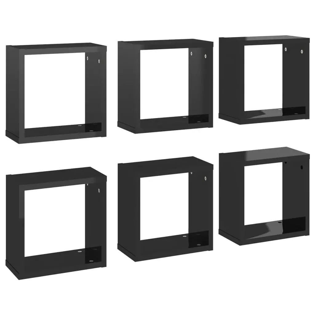 Wall Cube Shelves 6 pcs High Gloss Black 30x15x30 cm 807021