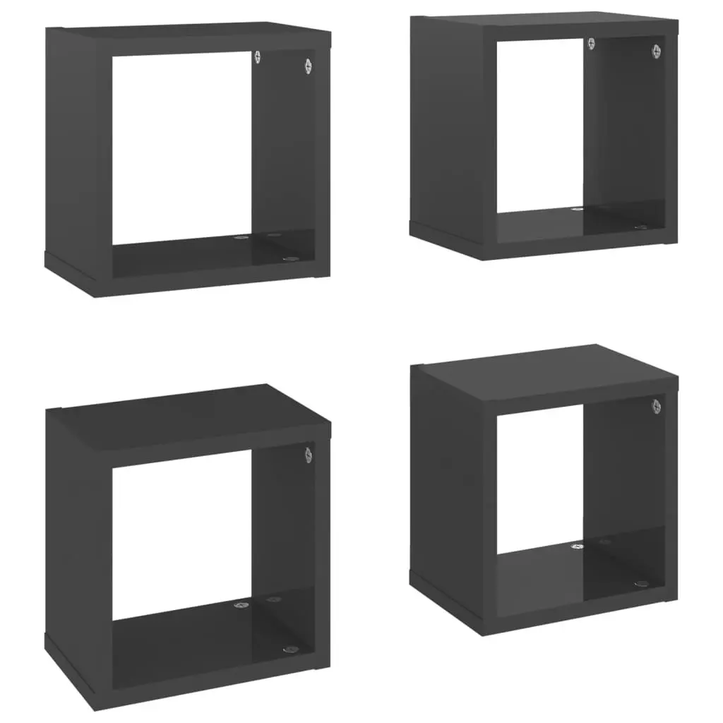 Wall Cube Shelves 4 pcs High Gloss Grey 22x15x22 cm 807077