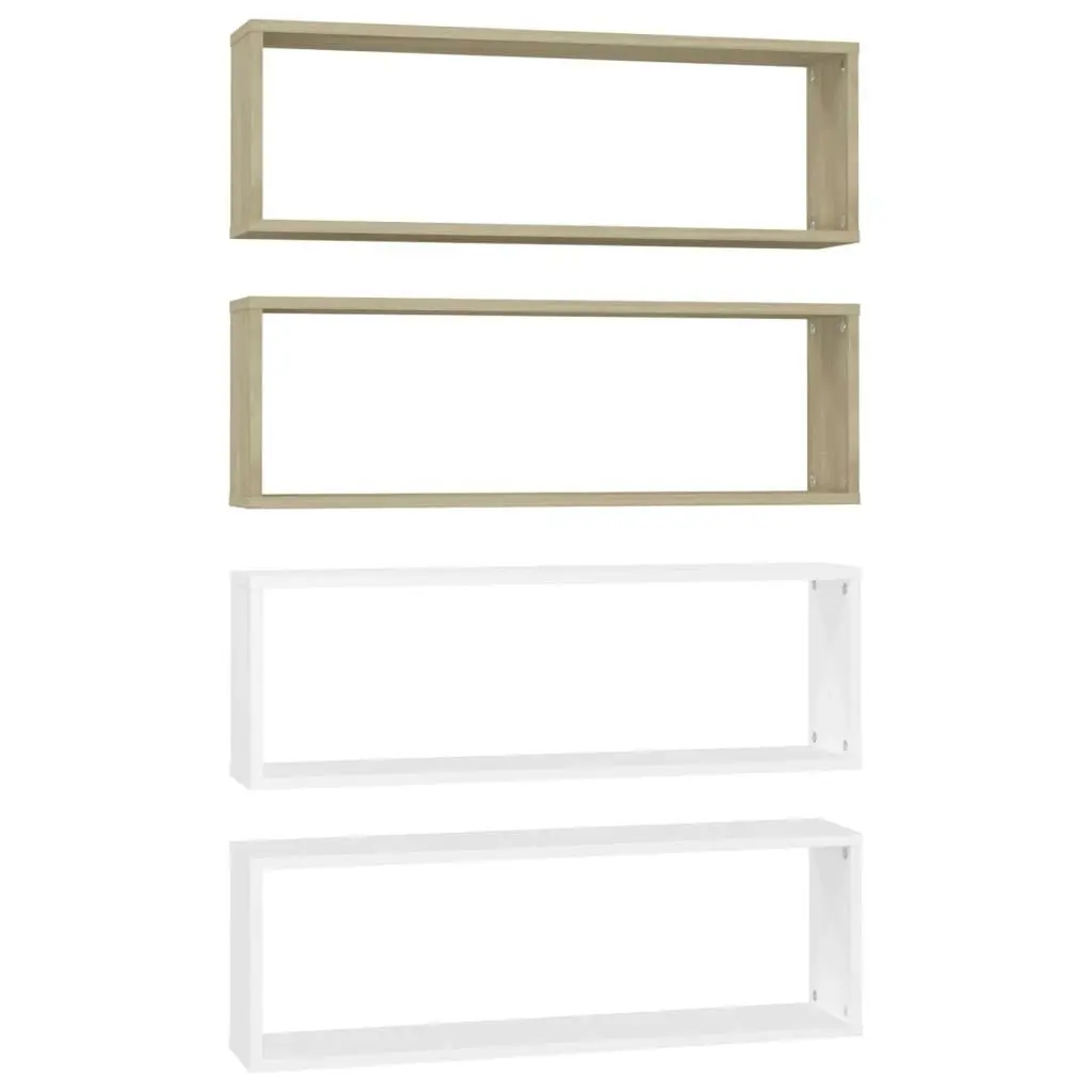 Wall Cube Shelves 4 pcs White&Sonoma Oak 80x15x26.5cm Engineered Wood 807122