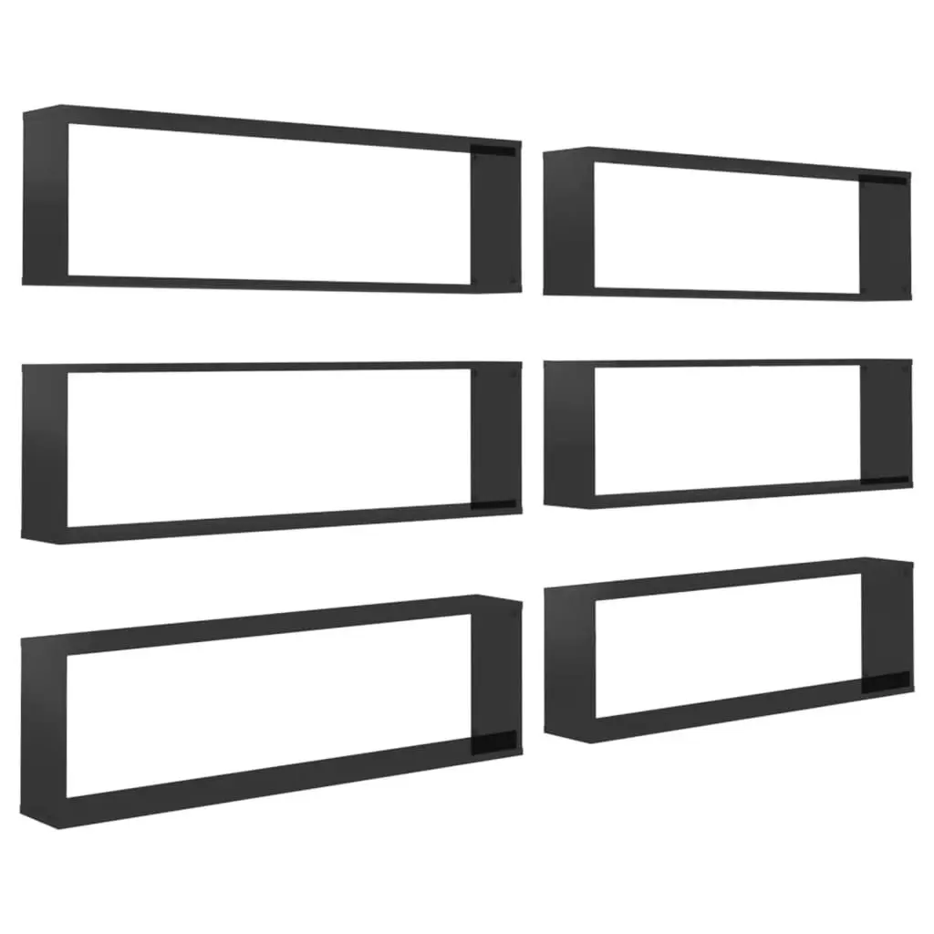 Wall Cube Shelves 6 pcs High Gloss Black 100x15x30 cm Engineered Wood 807102