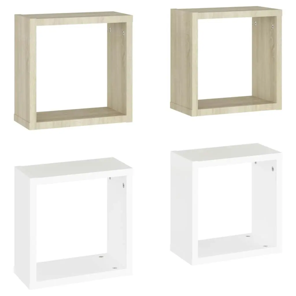 Wall Cube Shelves 4 pcs White and Sonoma Oak 30x15x30 cm 807014