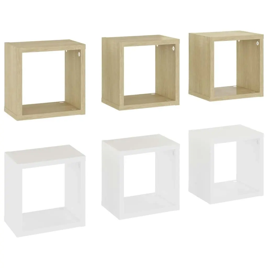 Wall Cube Shelves 6 pcs White and Sonoma Oak 22x15x22 cm 807069