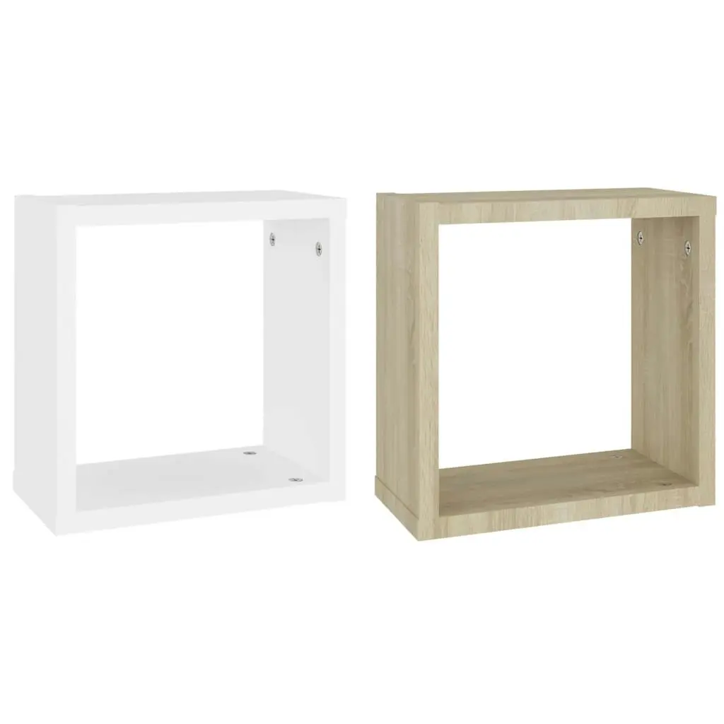 Wall Cube Shelves 2 pcs White and Sonoma Oak 30x15x30 cm 807013