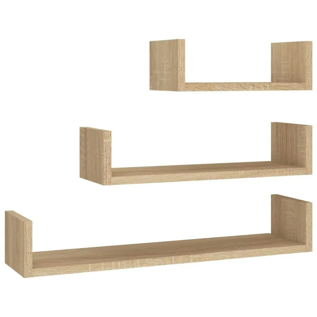 Wall Display Shelf 3 pcs Sonoma Oak Engineered Wood 800201