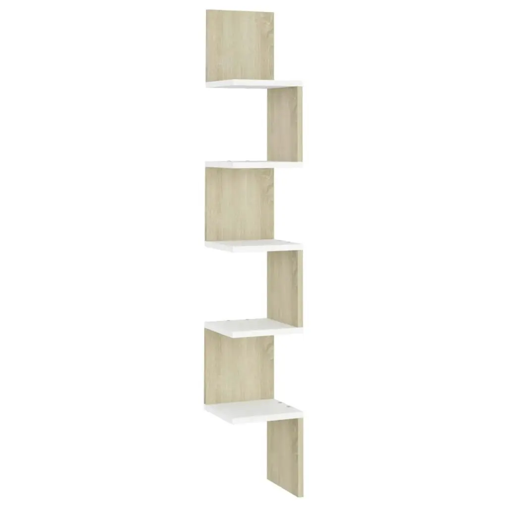 Wall Corner Shelf White and Sonoma Oak 20x20x127.5 cm Engineered Wood 807282