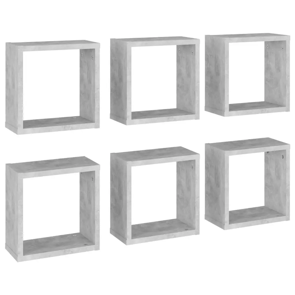 Wall Cube Shelves 6 pcs Concrete Grey 30x15x30 cm 807012