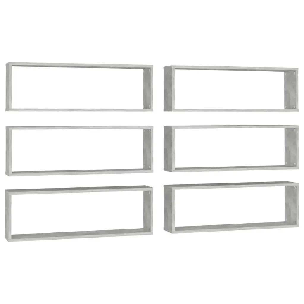 Wall Cube Shelves 6 pcs Concrete Grey 80x15x26.5 cm Engineered Wood 807120