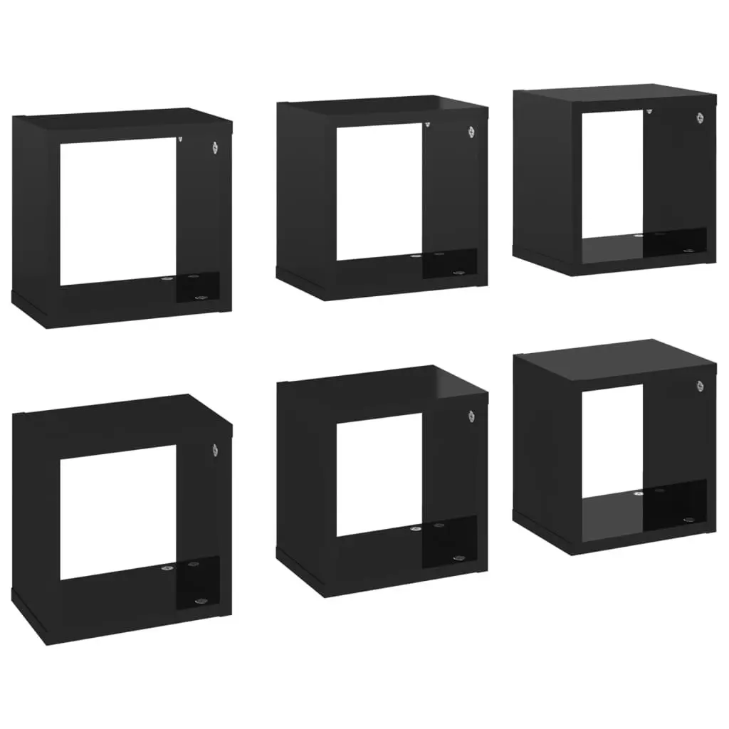 Wall Cube Shelves 6 pcs High Gloss Black 22x15x22 cm 807075