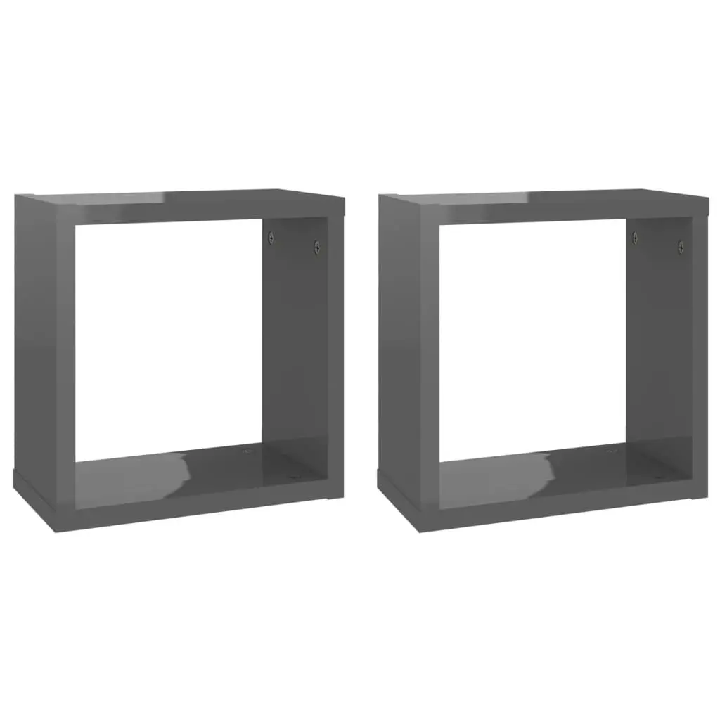 Wall Cube Shelves 2 pcs High Gloss Grey 30x15x30 cm 807022