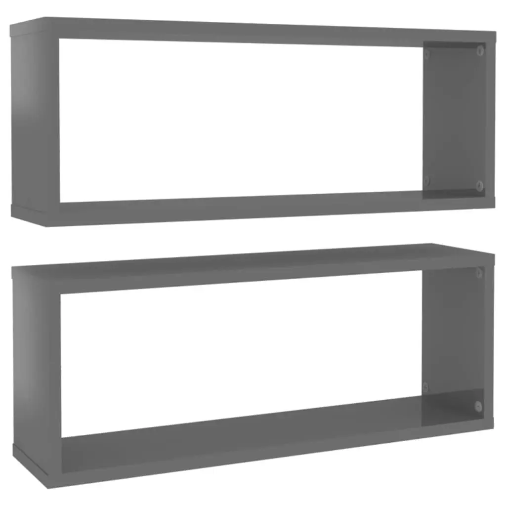 Wall Cube Shelves 2 pcs High Gloss Grey 60x15x23 cm Engineered Wood 807157