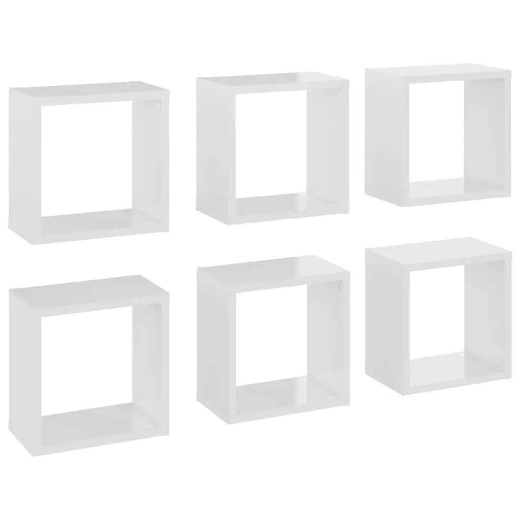 Wall Cube Shelves 6 pcs High Gloss White 26x15x26 cm 807045