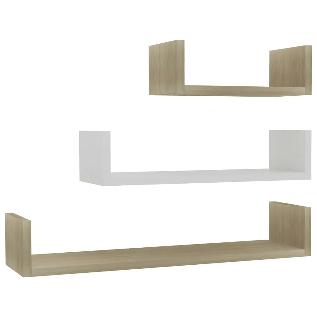 Wall Display Shelf 3 pcs White and Sonoma Oak Engineered Wood 800203