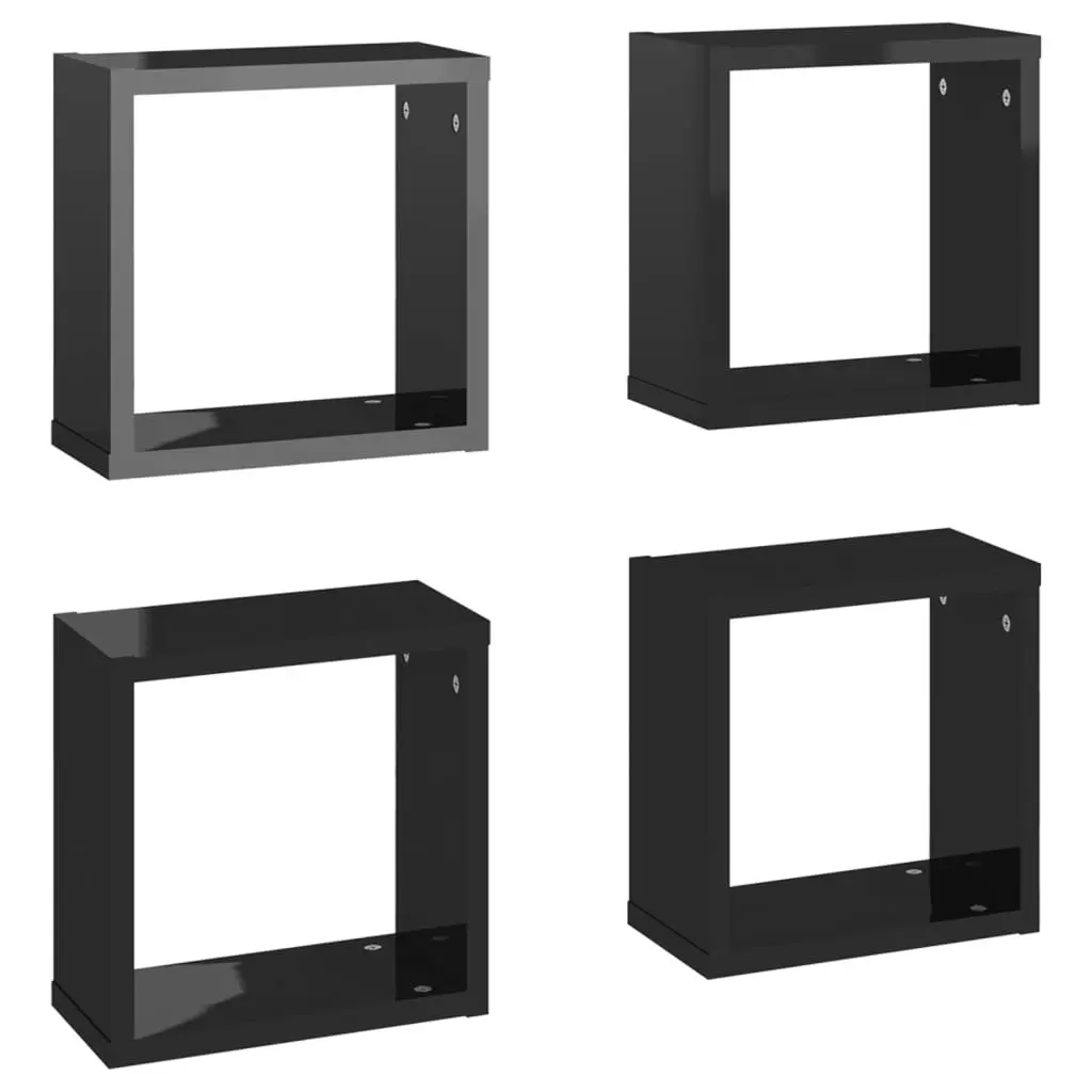 Wall Cube Shelves 4 pcs High Gloss Black 30x15x30 cm 807020