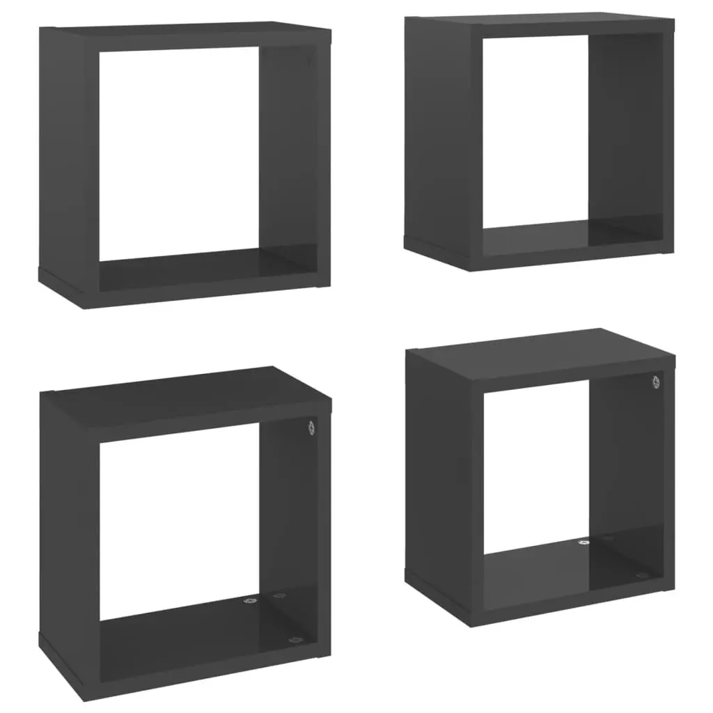 Wall Cube Shelves 4 pcs High Gloss Grey 26x15x26 cm 807050