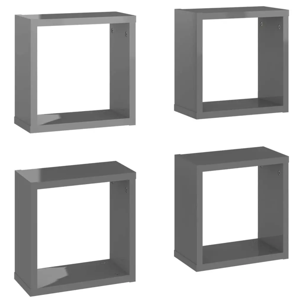 Wall Cube Shelves 4 pcs High Gloss Grey 30x15x30 cm 807023