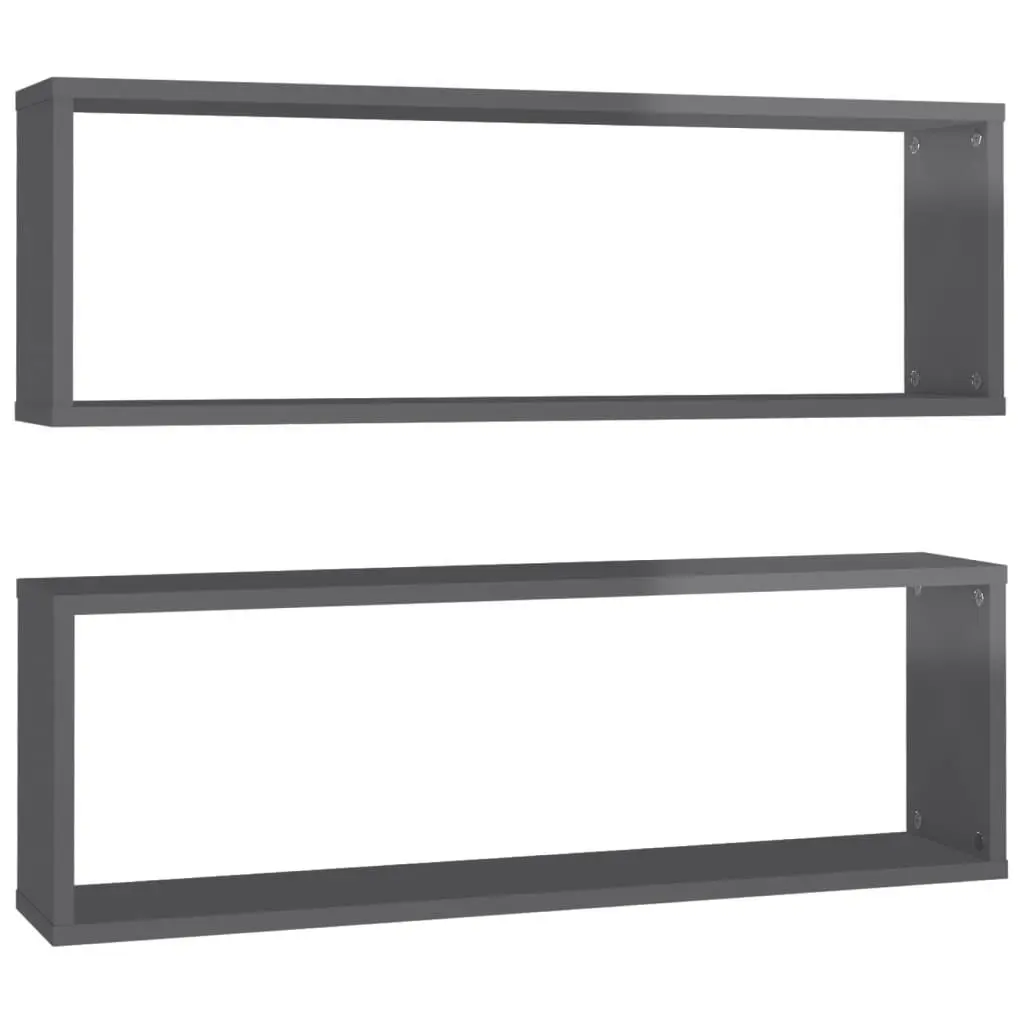 Wall Cube Shelves 2 pcs High Gloss Grey 80x15x26.5 cm Engineered Wood 807130