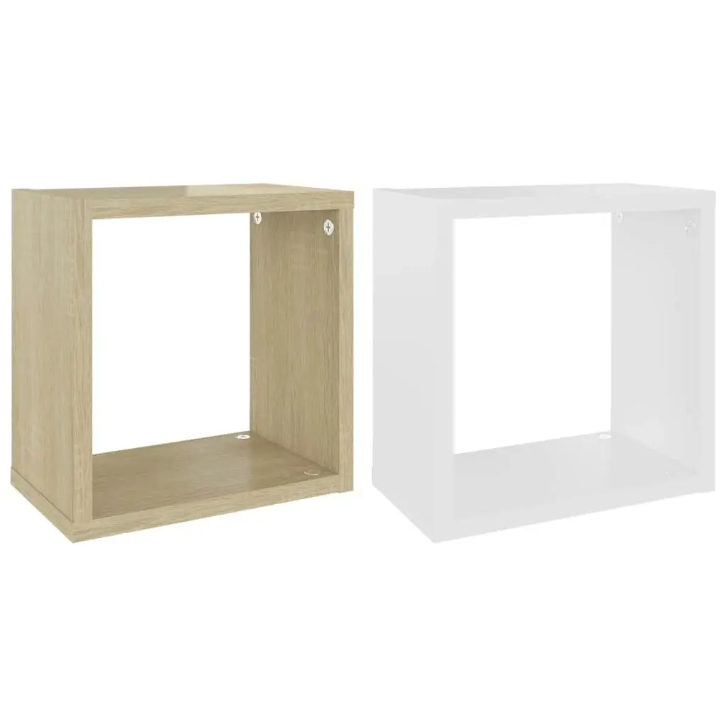 Wall Cube Shelves 2 pcs White and Sonoma Oak 26x15x26 cm 807040