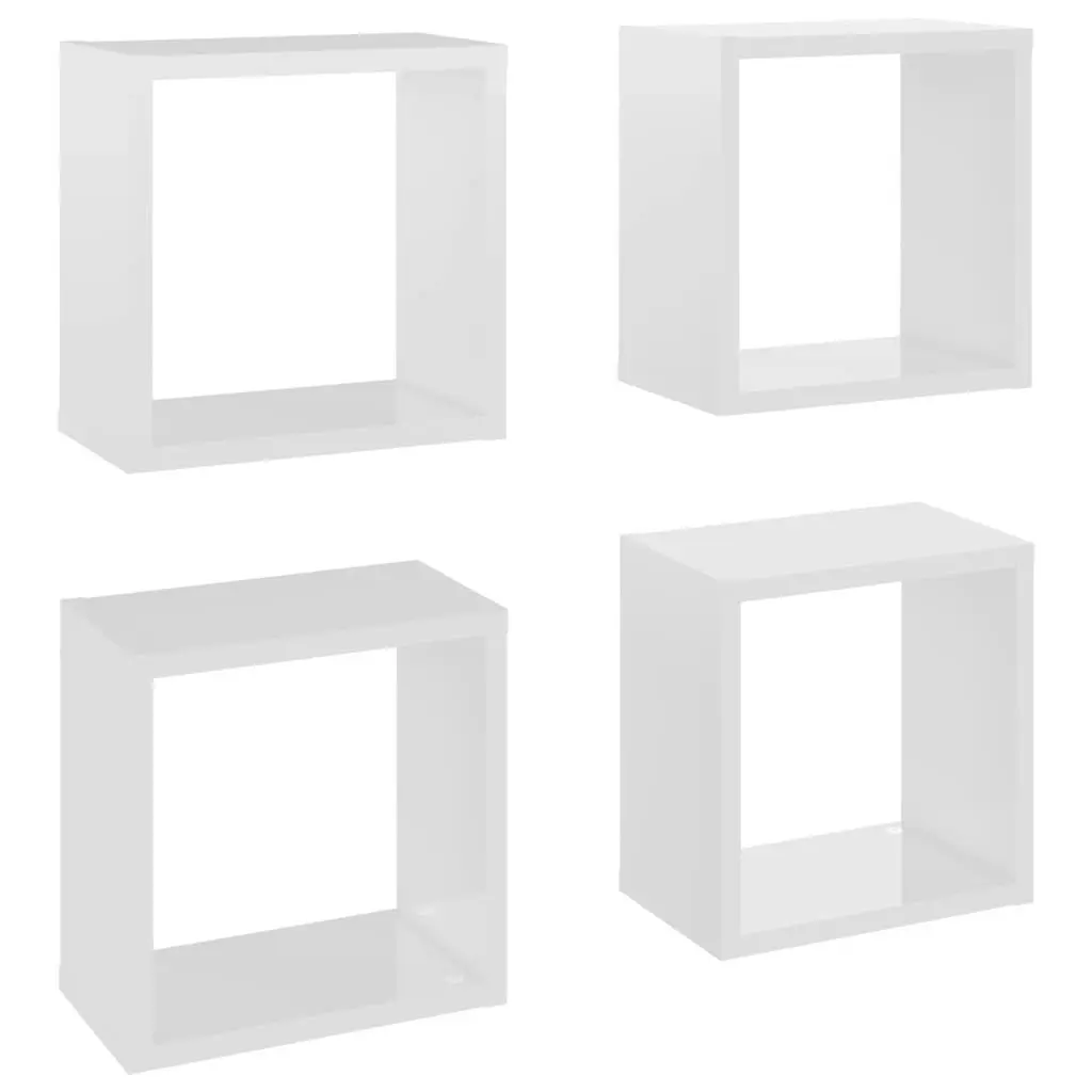 Wall Cube Shelves 4 pcs High Gloss White 26x15x26 cm 807044