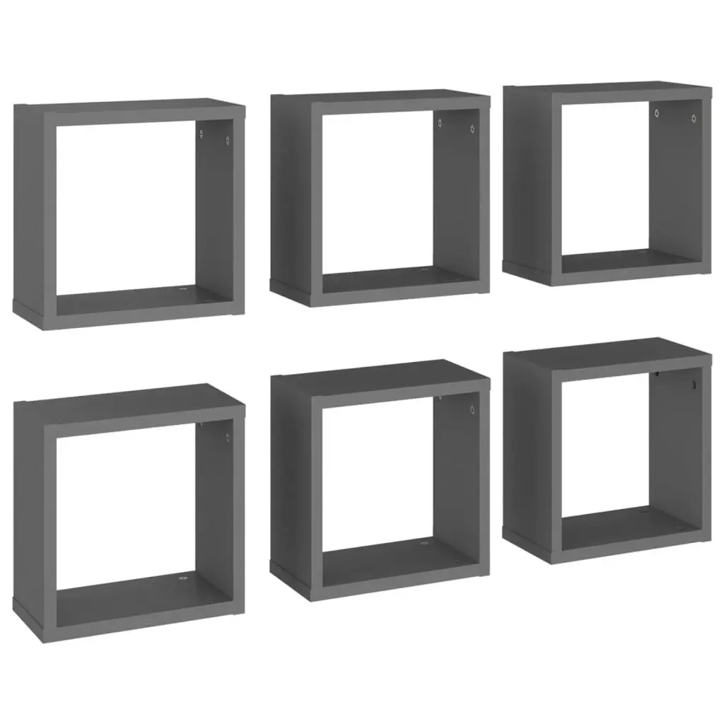 Wall Cube Shelves 6 pcs Grey 30x15x30 cm 807006