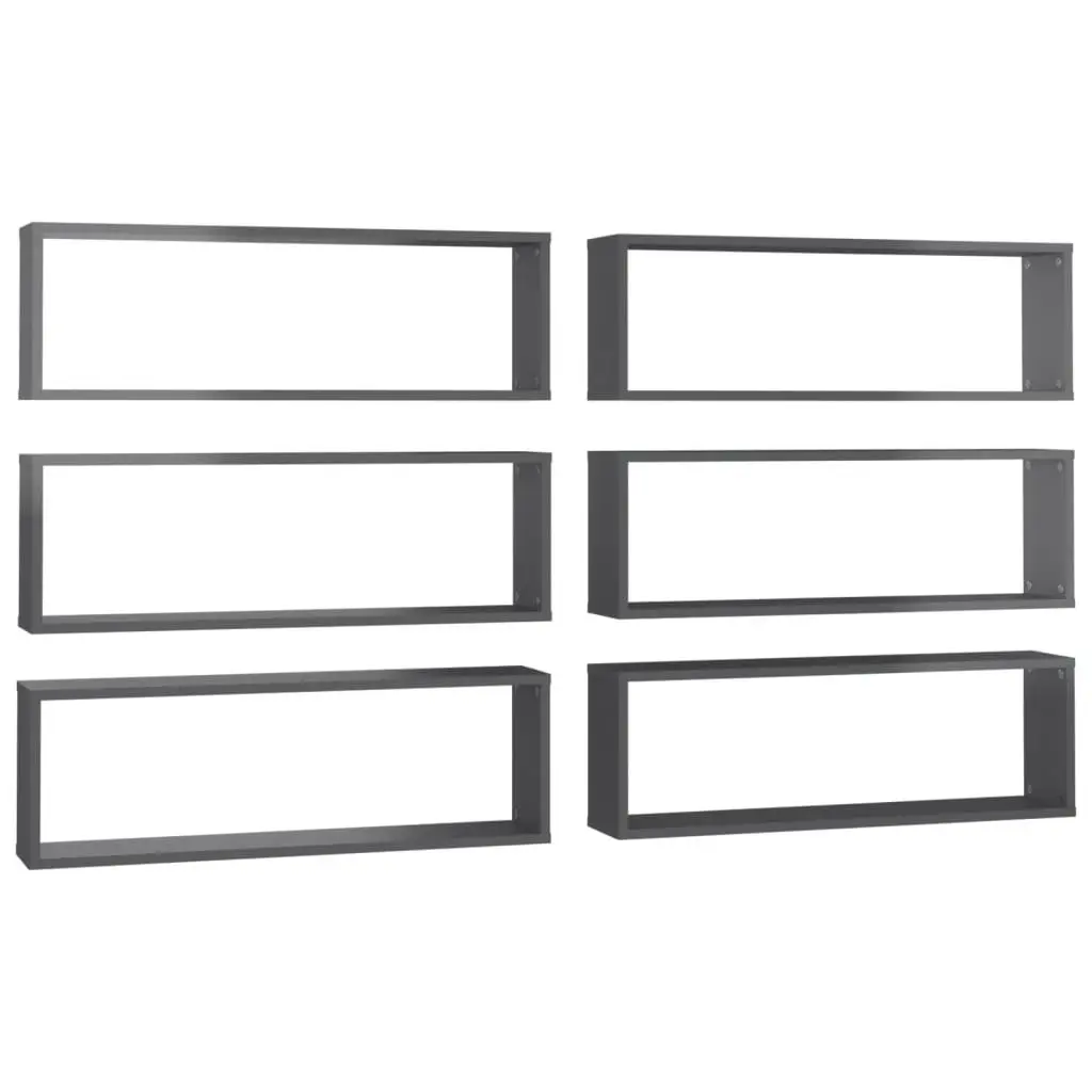 Wall Cube Shelves 6 pcs High Gloss Grey 80x15x26.5 cm Engineered Wood 807132