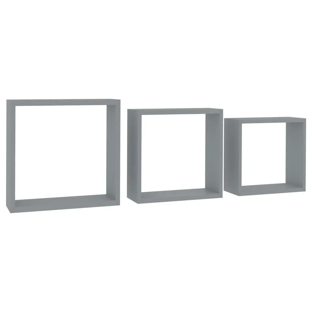 Wall Cube Shelves 3 pcs Grey MDF 323951